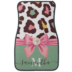 Leopard Print and Bow Car Floor Mat
