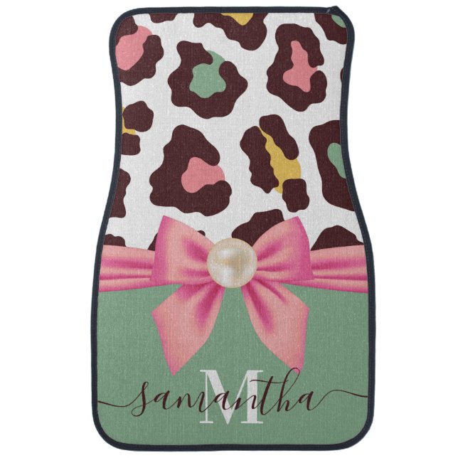 Leopard Print and Bow Car Floor Mat (Front)