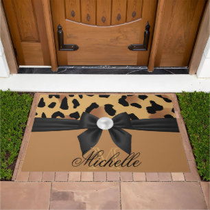 Leopard Print and Bow Doormat