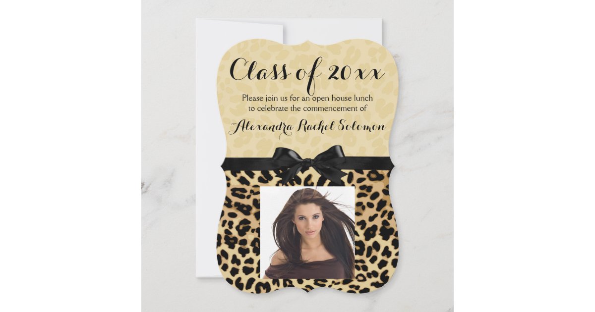 Leopard Graduation Invitations Leopard Print and Bow Graduation/Party Invitation | Zazzle