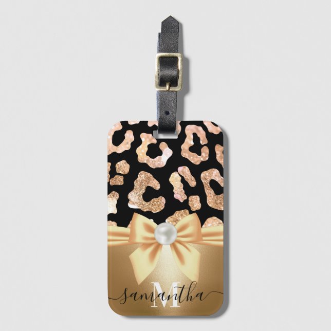 Leopard Print and Bow Luggage Tag (Front Vertical)
