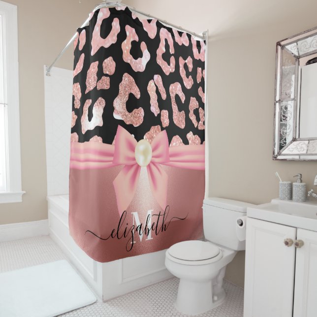 Leopard Print and Bow Shower Curtain (In Situ)