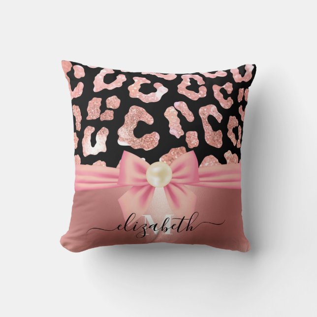 Leopard Print and Bow Throw Pillow (Front)