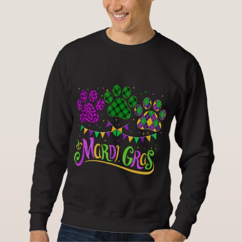 Leopard Print And Buffalo Plaid Dog Paw Mardi Gras Sweatshirt