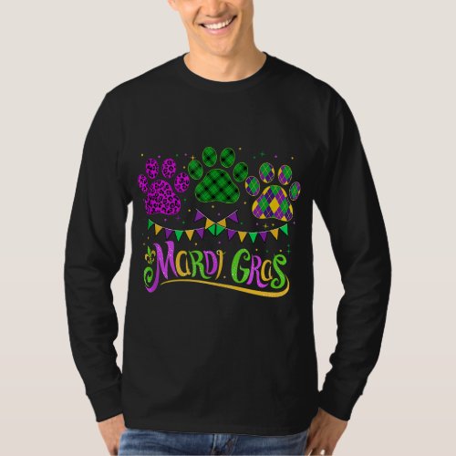 Leopard Print And Buffalo Plaid Dog Paw Mardi Gras T_Shirt