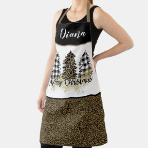 Leopard print and Christmas trees Apron