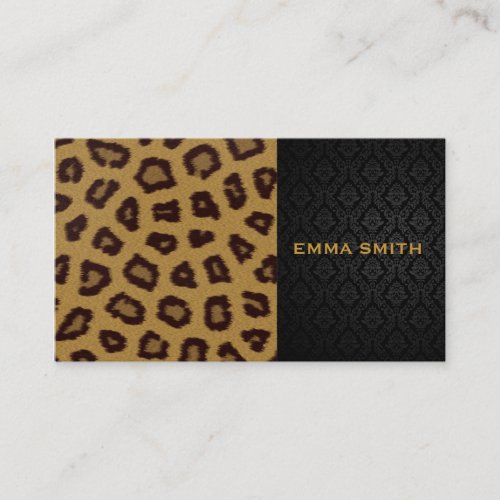 Leopard Print and Damask Business Card
