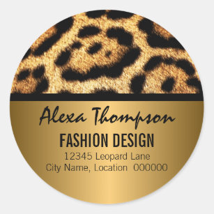 Leopard Print and Gold Look Classic Round Sticker