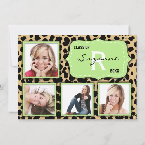 Leopard Print And Mint Accent Party Photo Invite