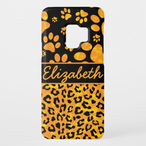 Leopard Print and Paws Orange Yellow Personalized Case_Mate Samsung Galaxy S9 Case