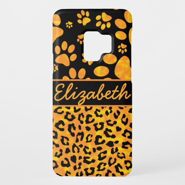 Leopard Print and Paws Orange Yellow Personalized Case-Mate Samsung Galaxy Case (Back)