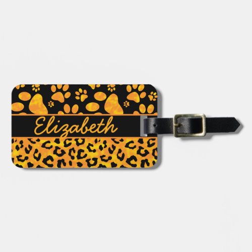 Leopard Print and Paws Personalized Address Luggage Tag