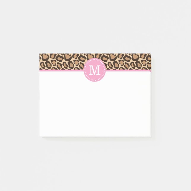 Leopard Print and Pink Custom Monogram Post-it Notes (Front)