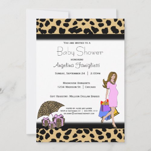 Leopard Print And Pink Shopping Mommy Custom Invites