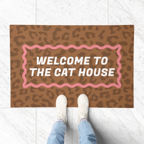 Leopard Print and Pink Welcome to the Cat House Doormat