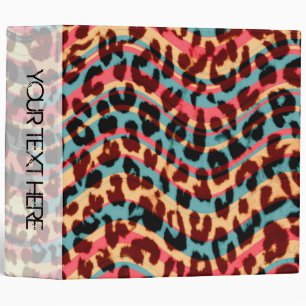 Leopard Print and Retro Wavy Stripes Background 3 Ring Binder