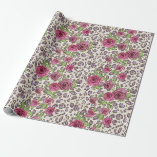 Leopard Print and Roses Wrapping Paper