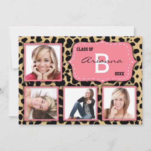 Leopard Print And Salmon Accent Party Photo Invite