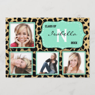 Leopard Print And Teal Accent Party Photo Invite