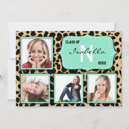 Leopard Print And Teal Accent Party Photo Invite