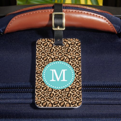 Leopard Print and Turquoise Custom Monogram Luggage Tag
