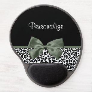 Leopard Print Animal Pattern Dark Green Bow Gel Mouse Pad