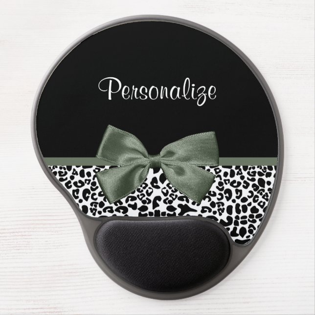 Leopard Print Animal Pattern Dark Green Bow Gel Mouse Pad (Front)