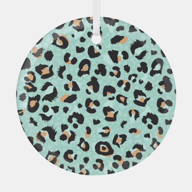 Leopard print, animal pattern glass ornament (Front)