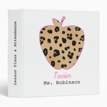 Leopard Print Apple Teacher 3 Ring Binder by thepinkschoolhouse at Zazzle