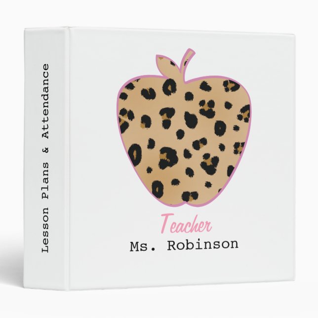 Leopard Print Apple Teacher 3 Ring Binder (Front/Spine)
