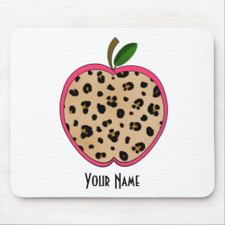 Leopard Print Apple Teacher Mouse Pad