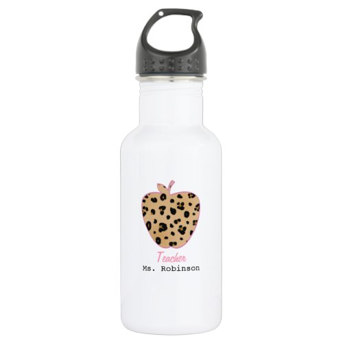 Leopard Print Apple Teacher Water Bottle