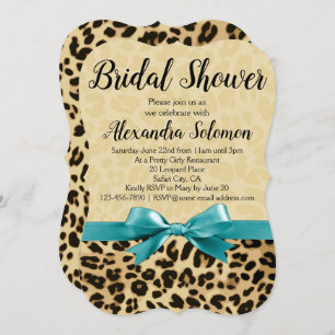 Leopard Print Aqua Blue Bow Bridal Shower Invitation