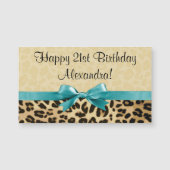 Leopard Print Aqua Blue Bow Girls Womens Birthday (Front)