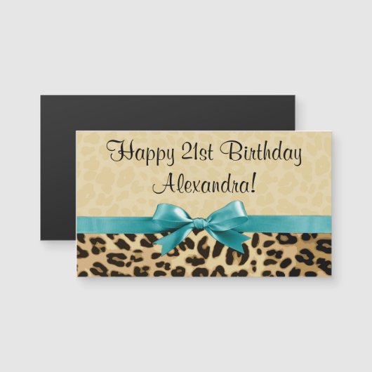 Leopard Print Aqua Blue Bow Girls Womens Birthday (Front/Back)