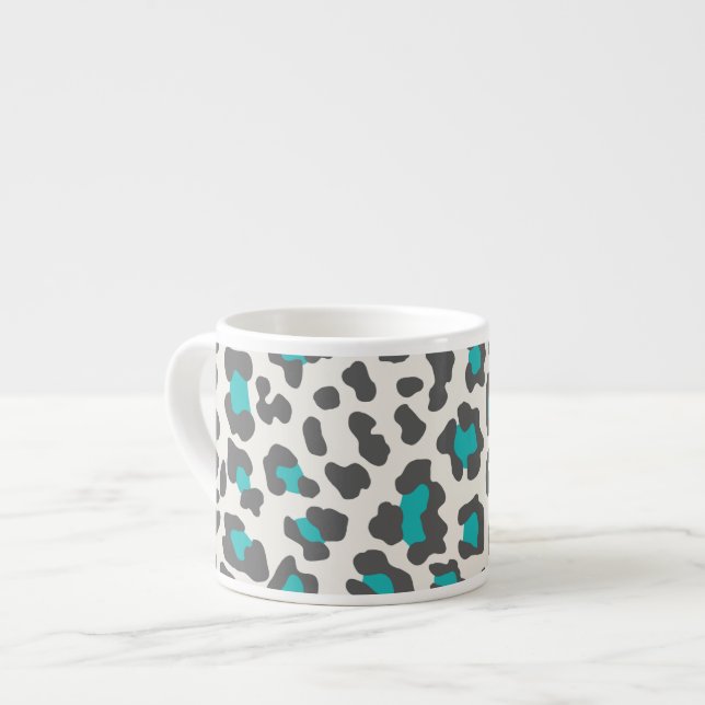 Leopard Print Aqua, Gray, White Espresso Cup (Front Left)