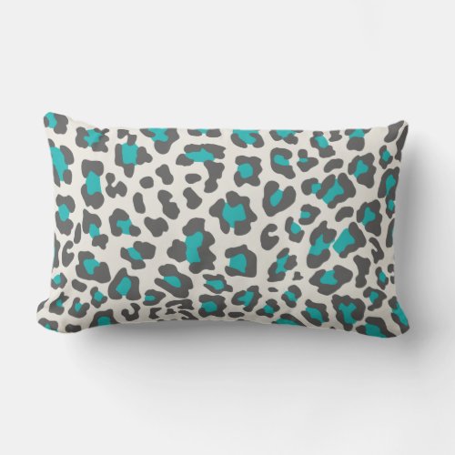 Leopard Print Aqua Gray White Lumbar Pillow