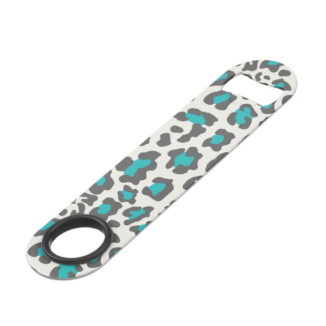 Leopard Print Aqua, Gray, White Speed Bottle Opener (Front Angled)