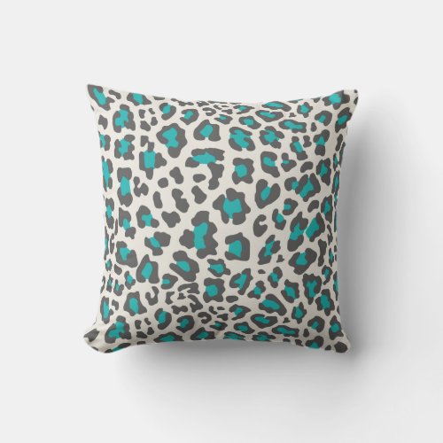 Leopard Print Aqua Gray White Throw Pillow