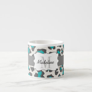 Leopard Print Aqua White Gray Espresso Mug