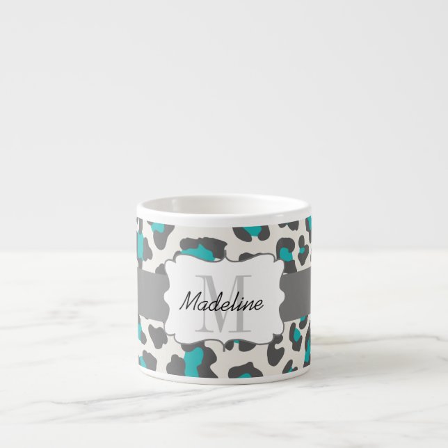 Leopard Print Aqua White Gray Espresso Mug (Front)