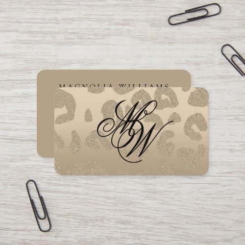 Leopard Print Beige Monogram Business Card