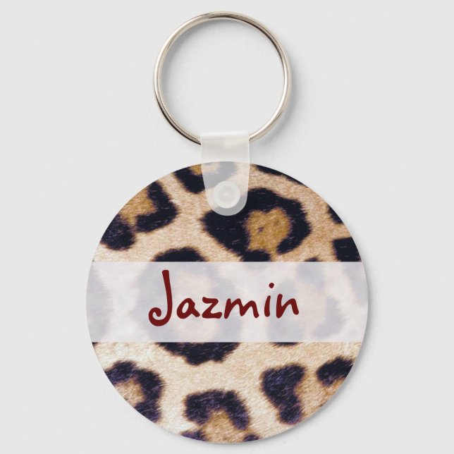 Leopard Print Big Cat Real Fur Pattern Design Keychain (Front)