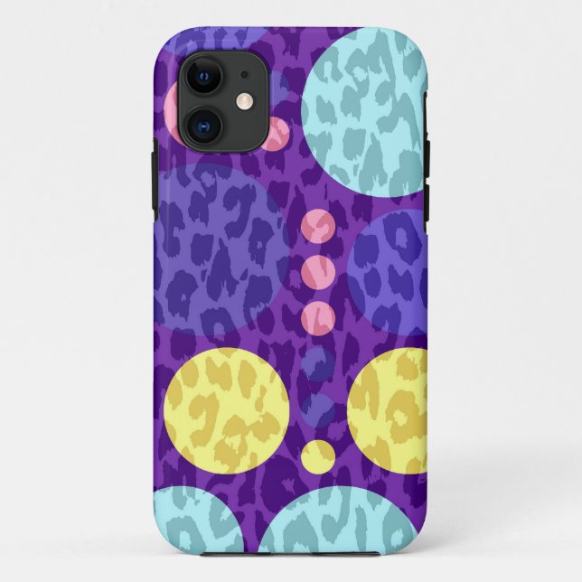 Leopard Print Big Polka Dots | Purple Yellow Aqua Case-Mate iPhone Case (Back)