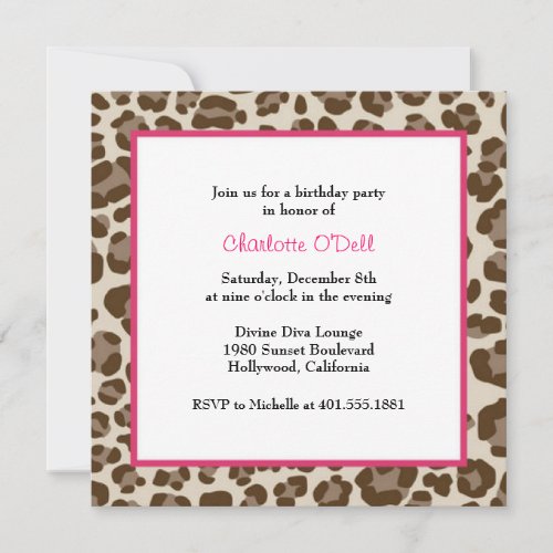 leopard print birthday party custom invite