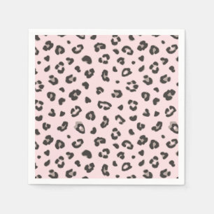 Leopard Print Black and Grey on Pink Paper Napkin