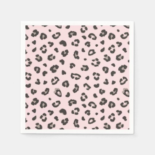 Leopard Print Black and Grey on Pink Paper Napkin