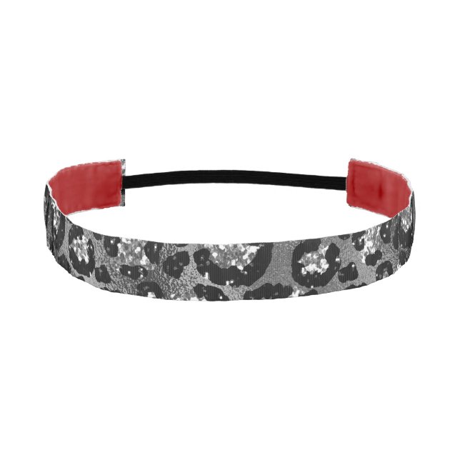 Leopard Print Black and Silver Gray Athletic Headband (Front)
