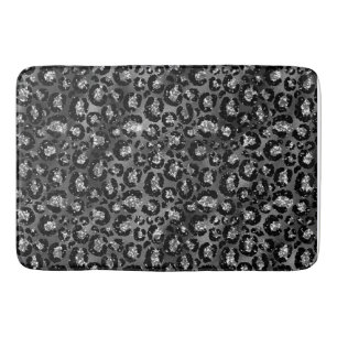 Leopard Print Black and Silver Gray Bath Mat