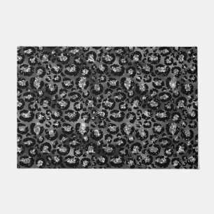 Leopard Print Black and Silver Gray Doormat